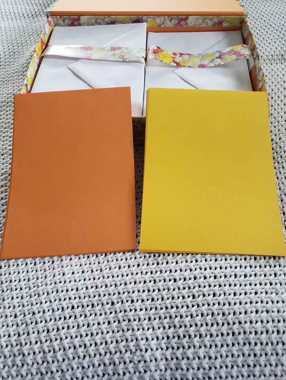 Neiman Marcus Floral Stationery Set in Orange and White Vintage